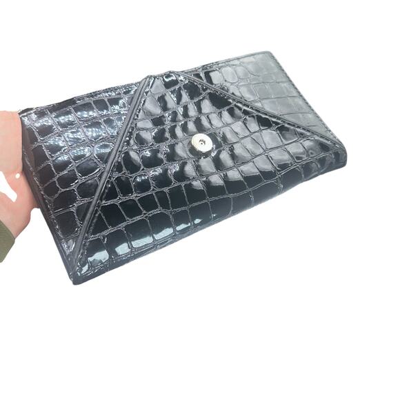 Brighton Shiny Black Croc Embossed Leather Wristlet Wallet Clutch - Picture 16 of 16